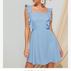 Romwe Women's Cute Tie Back Ruffle Strap A Line Fit and Flare Flowy Short Dress